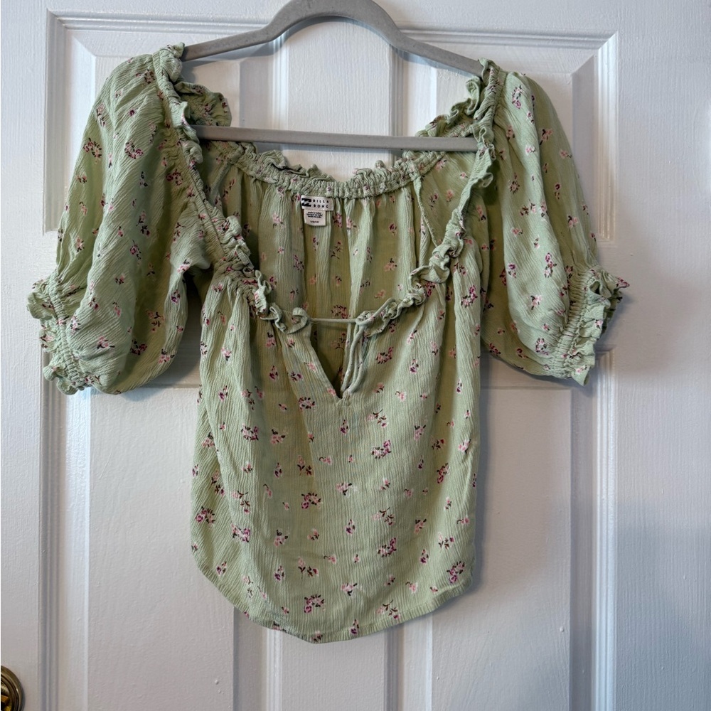 Billabong Light Green Floral Ruffle Blouse